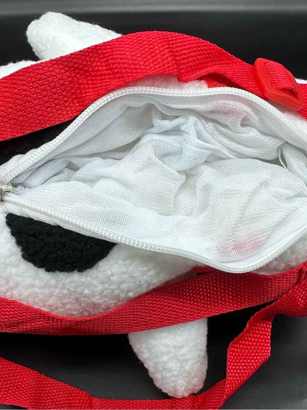 Snoopy Plushie Backpack Shoulder Bag White Black Sherpa Fleece Stuffed Animal